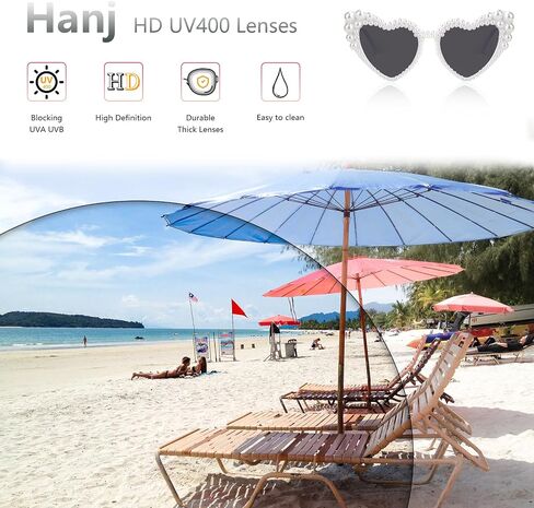 Hanj Love Heart Pearl Sunglasses for Women Rhinestone Glasses Bachelorette Party Bride Sunglasses in Saudi Arabia