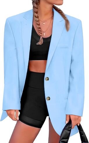 Sucolan Oversized Blazers for Women Casual Long Sleeve Lapel Open Front Button Solid Work Office Blazer Jacket with Pockets in Kuwait