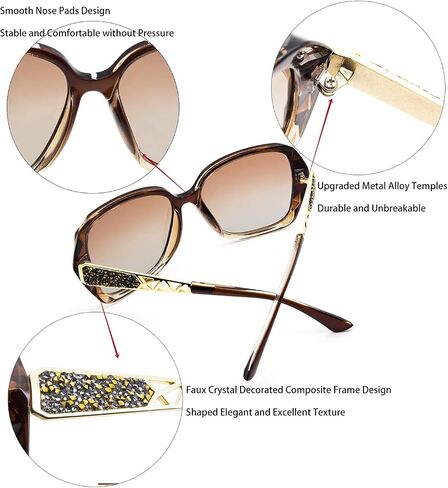 LECKIRUT Oversized Sunglasses for Women Polarized UV Protection Classic Fashion Ladies Shades Black Frame Gray Lens in Saudi Arabia