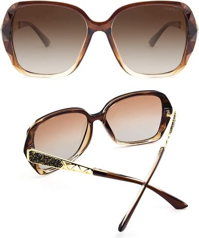 LECKIRUT Oversized Sunglasses for Women Polarized UV Protection Classic Fashion Ladies Shades Black Frame Gray Lens in Saudi Arabia