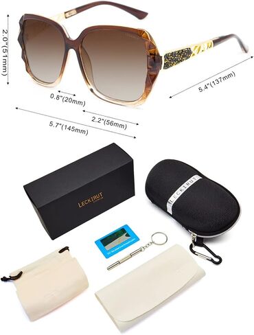 LECKIRUT Oversized Sunglasses for Women Polarized UV Protection Classic Fashion Ladies Shades Black Frame Gray Lens in Saudi Arabia