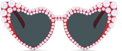 Hanj Love Heart Pearl Sunglasses for Women Rhinestone Glasses Bachelorette Party Bride Sunglasses in Saudi Arabia