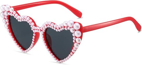 Hanj Love Heart Pearl Sunglasses for Women Rhinestone Glasses Bachelorette Party Bride Sunglasses in Saudi Arabia