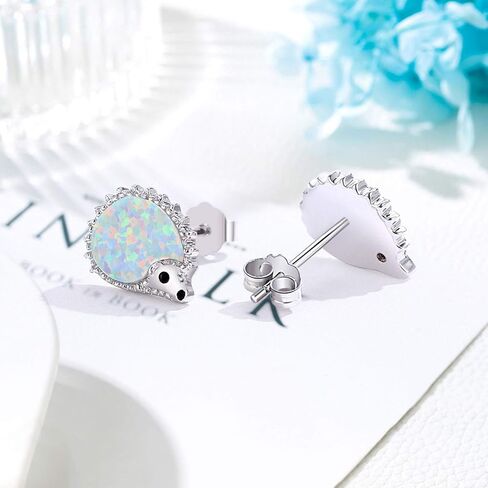 Hedgehog Earrings Sterling Sliver Opal Hedgehog Earrings Stud Hypoallergenic Tiny Cute Animal Stud Hedgehog Gift for Women with Gift Box in Saudi Arabia