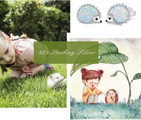 Hedgehog Earrings Sterling Sliver Opal Hedgehog Earrings Stud Hypoallergenic Tiny Cute Animal Stud Hedgehog Gift for Women with Gift Box in Saudi Arabia
