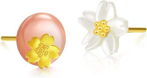CHOW SANG SANG 999.9 24K Solid Gold Mother of Pearl Cherry Blossom Flower Stud Earrings for Women 90322E in Saudi Arabia