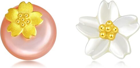 CHOW SANG SANG 999.9 24K Solid Gold Mother of Pearl Cherry Blossom Flower Stud Earrings for Women 90322E in Saudi Arabia