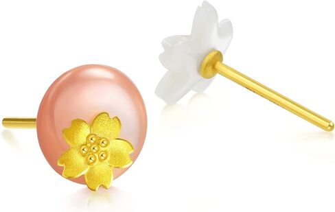 CHOW SANG SANG 999.9 24K Solid Gold Mother of Pearl Cherry Blossom Flower Stud Earrings for Women 90322E in Saudi Arabia