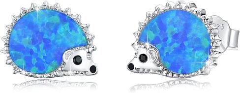 Hedgehog Earrings Sterling Sliver Opal Hedgehog Earrings Stud Hypoallergenic Tiny Cute Animal Stud Hedgehog Gift for Women with Gift Box in Saudi Arabia