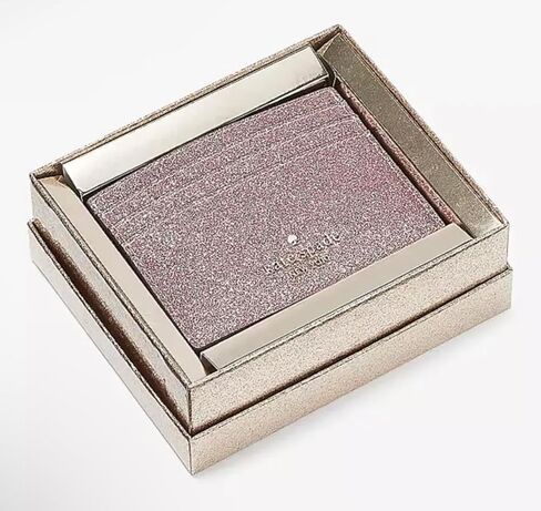 Kate Spade New York Glimmer Glitter Small Slim Card Holder Mitten Pink in Kuwait