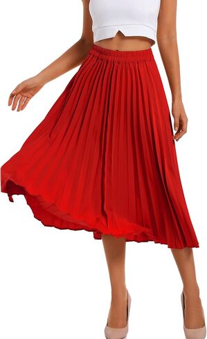 TONCHENGSD Women's Retro Midi High Waist Pleated Skirt Leopard Print Skirt in Kuwait