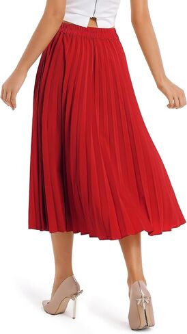 TONCHENGSD Women's Retro Midi High Waist Pleated Skirt Leopard Print Skirt in Kuwait