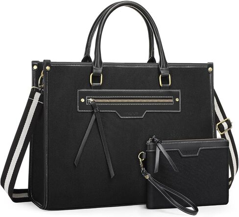 MOSISO Laptop Bag for Women, 15.6 inch Canvas Laptop Tote Bag with Front Pocket, 16 inch Large Capacity Messenger Shoulder Computer Bag Handbag for Business Office Work Travel with Purse, Black in Saudi Arabia