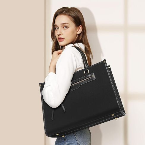 MOSISO Laptop Bag for Women, 15.6 inch Canvas Laptop Tote Bag with Front Pocket, 16 inch Large Capacity Messenger Shoulder Computer Bag Handbag for Business Office Work Travel with Purse, Black in Saudi Arabia