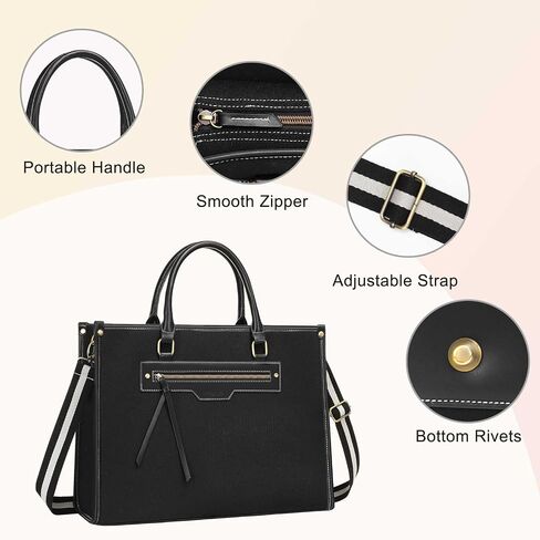 MOSISO Laptop Bag for Women, 15.6 inch Canvas Laptop Tote Bag with Front Pocket, 16 inch Large Capacity Messenger Shoulder Computer Bag Handbag for Business Office Work Travel with Purse, Black in Saudi Arabia