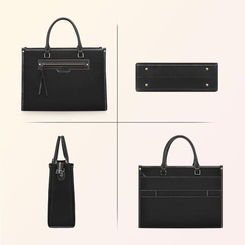 MOSISO Laptop Bag for Women, 15.6 inch Canvas Laptop Tote Bag with Front Pocket, 16 inch Large Capacity Messenger Shoulder Computer Bag Handbag for Business Office Work Travel with Purse, Black in Saudi Arabia