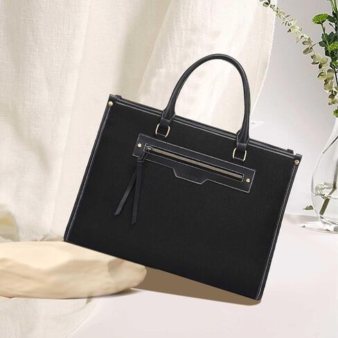 MOSISO Laptop Bag for Women, 15.6 inch Canvas Laptop Tote Bag with Front Pocket, 16 inch Large Capacity Messenger Shoulder Computer Bag Handbag for Business Office Work Travel with Purse, Black in Saudi Arabia
