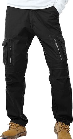 HODZAIW Winter Fleece Lined Mens Cargo Pant Warm Windproof Outdoor Work Pants in Kuwait