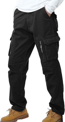 HODZAIW Winter Fleece Lined Mens Cargo Pant Warm Windproof Outdoor Work Pants in Kuwait