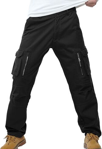 HODZAIW Winter Fleece Lined Mens Cargo Pant Warm Windproof Outdoor Work Pants in Kuwait