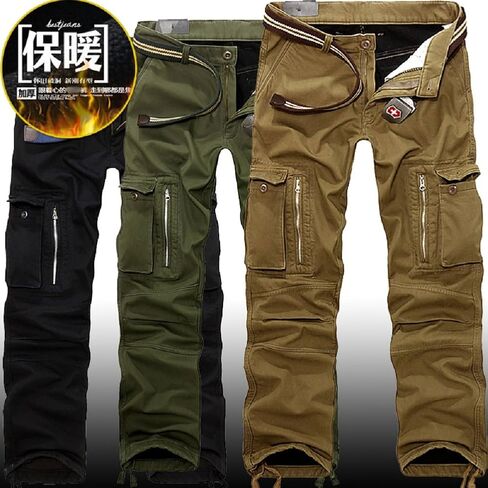 HODZAIW Winter Fleece Lined Mens Cargo Pant Warm Windproof Outdoor Work Pants in Kuwait