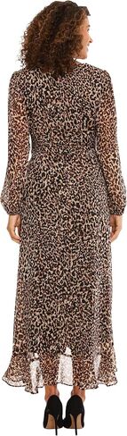 London Times Women's Chiffon Faux Wrap Ruffle Hem Maxi Dress Versatile Polished Feminine in Saudi Arabia