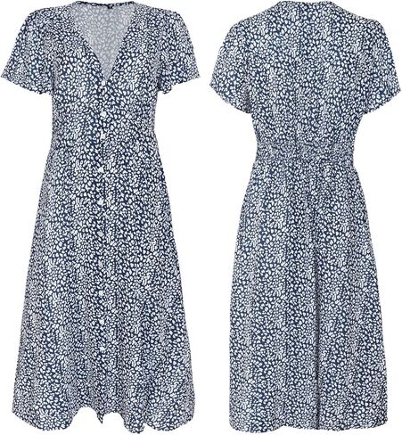 ROYLAMP Women's Floral Button Up Split Dress Deep V Short Bell Sleeve Casual Midi Dress with Pockets in Saudi Arabia