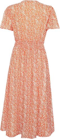 ROYLAMP Women's Floral Button Up Split Dress Deep V Short Bell Sleeve Casual Midi Dress with Pockets in Saudi Arabia