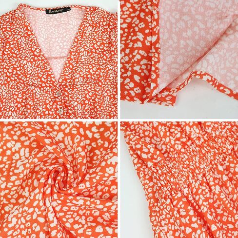 ROYLAMP Women's Floral Button Up Split Dress Deep V Short Bell Sleeve Casual Midi Dress with Pockets in Saudi Arabia