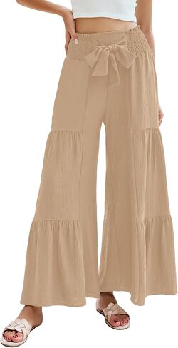 Blooming Jelly Women Linen Pants Summer Vacation Outfits Wide Leg High Waisted Pants Palazzo Flowy Pants Trouser 2024 in Saudi Arabia