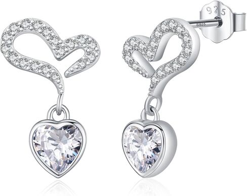 أقراط متدلية على شكل قلب متدلية من الفضة الإسترليني عيار 925 لا تسبب الحساسية على شكل قلب، أقراط على شكل قلب مزدوج، هدايا مجوهرات للنساء والفتيات in Kuwait