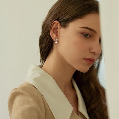 أقراط متدلية على شكل قلب متدلية من الفضة الإسترليني عيار 925 لا تسبب الحساسية على شكل قلب، أقراط على شكل قلب مزدوج، هدايا مجوهرات للنساء والفتيات in Kuwait