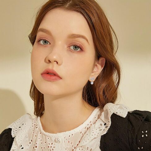 أقراط متدلية على شكل قلب متدلية من الفضة الإسترليني عيار 925 لا تسبب الحساسية على شكل قلب، أقراط على شكل قلب مزدوج، هدايا مجوهرات للنساء والفتيات in Kuwait