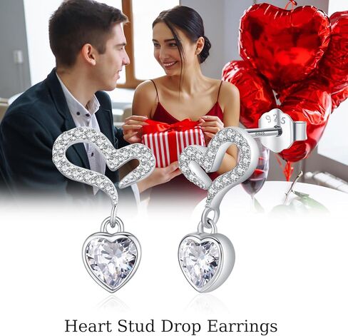 أقراط متدلية على شكل قلب متدلية من الفضة الإسترليني عيار 925 لا تسبب الحساسية على شكل قلب، أقراط على شكل قلب مزدوج، هدايا مجوهرات للنساء والفتيات in Kuwait