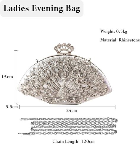 CORIOS Peacock Evening Bag Rhinestone Clutch Bag for Women Bridal Wedding Purse Sparkly Crystal Handbag Crossbody Bag in Saudi Arabia