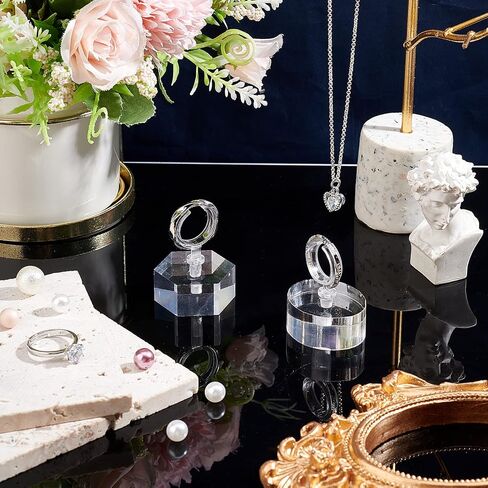 AHANDMAKER 2 Sets Acrylic Ring Display Holder, Oval Hexagon Clear Ring Showcase Display Acrylic Block Jewelry Storage Stand for Ring Jewelry Display Home Trade Show Photo Prop Exhibit in Saudi Arabia