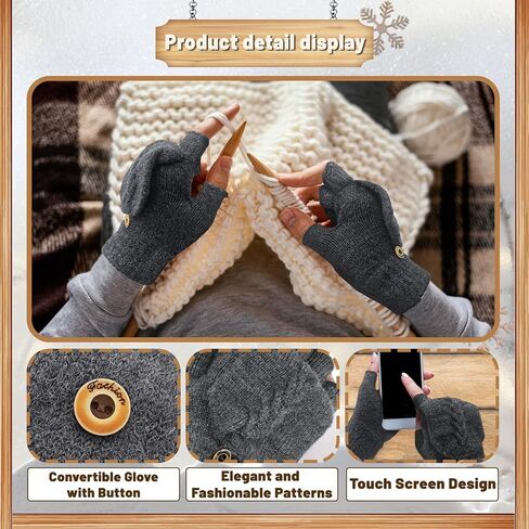قفازات فيلورنا العازلة للحرارة بدون أصابع، قفازات شتوية محبوكة قابلة للتحويل للنساء والرجال in Kuwait
