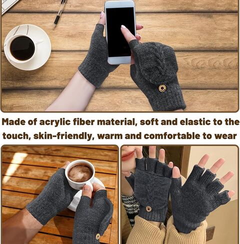 قفازات فيلورنا العازلة للحرارة بدون أصابع، قفازات شتوية محبوكة قابلة للتحويل للنساء والرجال in Kuwait