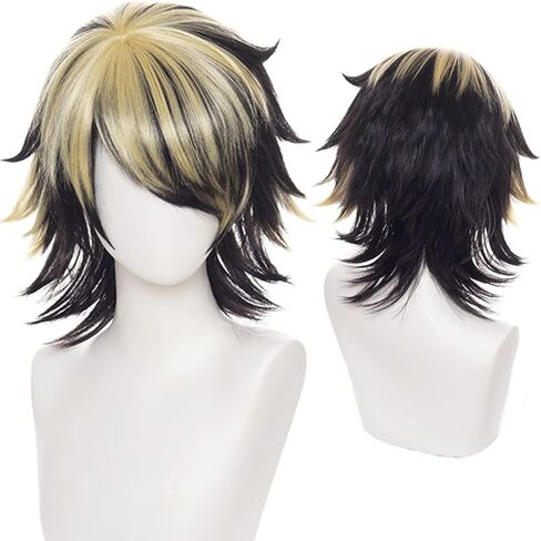 Liamiona Kazutora Hanemiya باروكة كوسبلاي طبيعي أسود أصفر قصير باروكات كوسبلاي مقاومة للحرارة شعر مستعار أنيمي لحفلة الهالوين + غطاء شعر مستعار in Kuwait