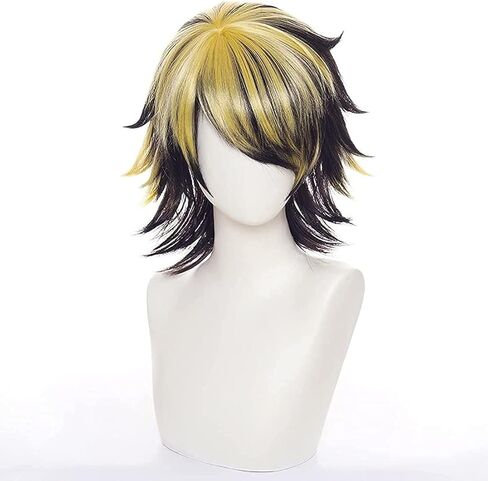 Liamiona Kazutora Hanemiya باروكة كوسبلاي طبيعي أسود أصفر قصير باروكات كوسبلاي مقاومة للحرارة شعر مستعار أنيمي لحفلة الهالوين + غطاء شعر مستعار in Kuwait