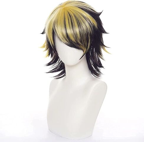 Liamiona Kazutora Hanemiya باروكة كوسبلاي طبيعي أسود أصفر قصير باروكات كوسبلاي مقاومة للحرارة شعر مستعار أنيمي لحفلة الهالوين + غطاء شعر مستعار in Kuwait