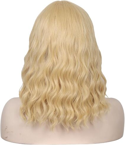 WildCos Short 14 Inches Pastel Wavy With Air Bangs Bob Cosplay Wig for Girl and Women Colorful Wigs (Blonde) in Saudi Arabia