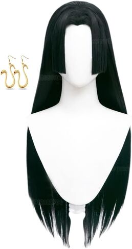 شعر مستعار نسائي من Gorgewg لزي بوا هانكوك التأثيري أنيمي طويل مستقيم باللون الأسود مع أقراط شعر مستعار in Kuwait