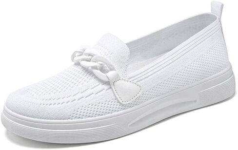 Fenlogft Womens Round Toe Wide Shoes Breathable Lightweight Loafers for Elderly Women Walking Nurse Work Flat Slip-On Shoes in Kuwait
