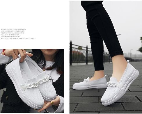Fenlogft Womens Round Toe Wide Shoes Breathable Lightweight Loafers for Elderly Women Walking Nurse Work Flat Slip-On Shoes in Kuwait