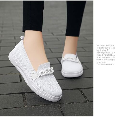 Fenlogft Womens Round Toe Wide Shoes Breathable Lightweight Loafers for Elderly Women Walking Nurse Work Flat Slip-On Shoes in Kuwait