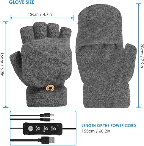 Yuehuam USB Heated Gloves for Men Women Full and Half Fingerless Warmer Mitten 3 Temperature Levels Electric Heating Gloves Hands Warmer Laptop Gloves Washable Design in Saudi Arabia