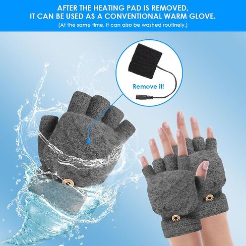 Yuehuam USB Heated Gloves for Men Women Full and Half Fingerless Warmer Mitten 3 Temperature Levels Electric Heating Gloves Hands Warmer Laptop Gloves Washable Design in Saudi Arabia