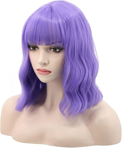 WildCos Short 14 Inches Pastel Wavy With Air Bangs Bob Cosplay Wig for Girl and Women Colorful Wigs (Blonde) in Saudi Arabia