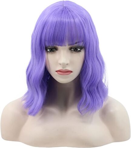 WildCos Short 14 Inches Pastel Wavy With Air Bangs Bob Cosplay Wig for Girl and Women Colorful Wigs (Blonde) in Saudi Arabia